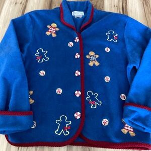 Mandal Bay Vintage Christmas Cardigan Gingerbread Peppermint Fleece XL